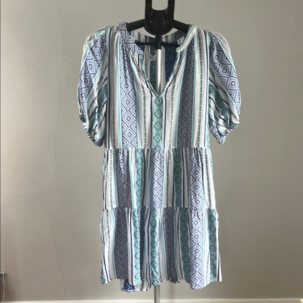 Velvet by Graham & Spencer Silver Blue Puff Sleeve Sundress